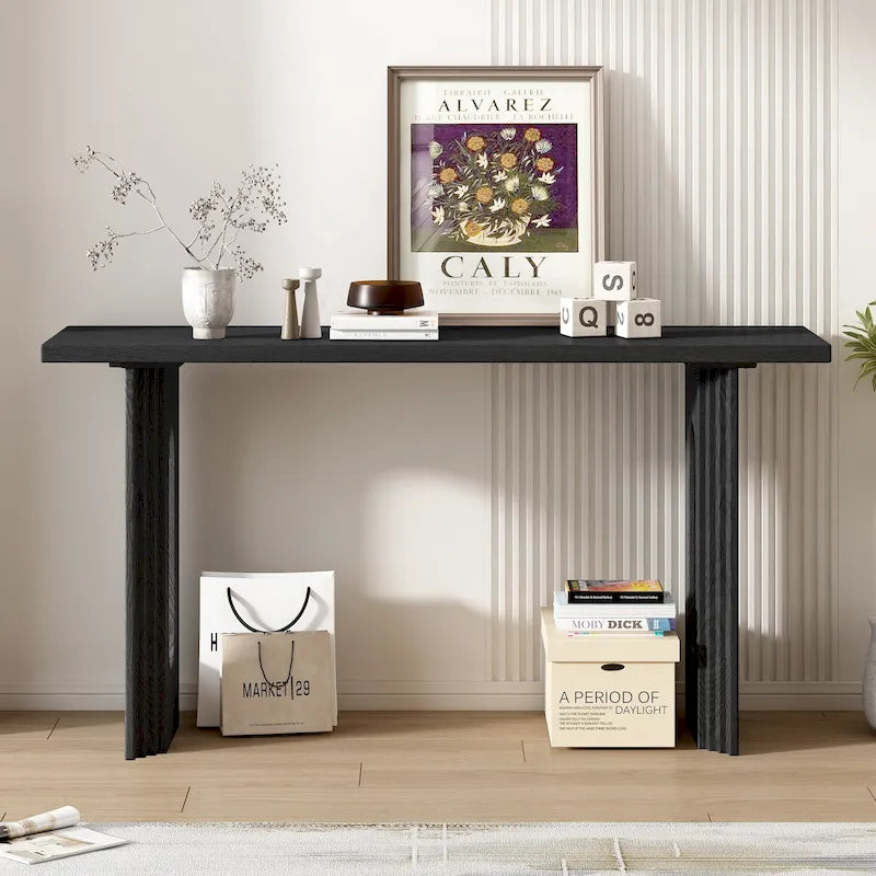 Console Table with Fluted U-Shaped Legs Wood Top Entryway Sofa Table