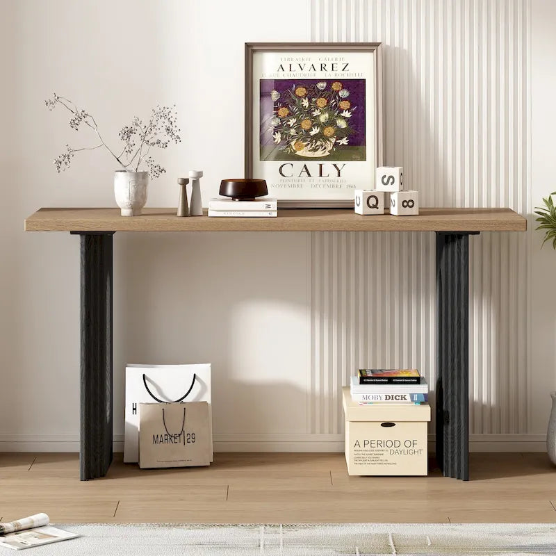 Console Table with Fluted U-Shaped Legs Wood Top Entryway Sofa Table