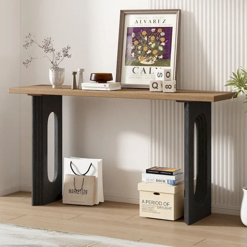 Console Table with Fluted U-Shaped Legs Wood Top Entryway Sofa Table