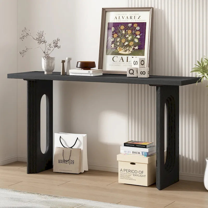 Console Table with Fluted U-Shaped Legs Wood Top Entryway Sofa Table