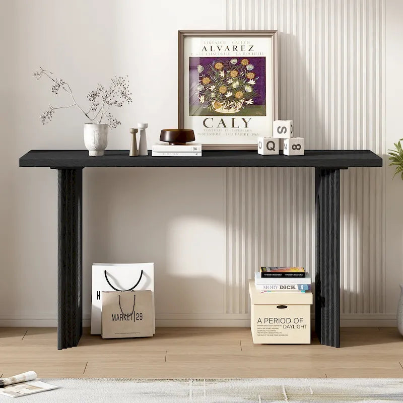 Console Table with Fluted U-Shaped Legs Wood Top Entryway Sofa Table