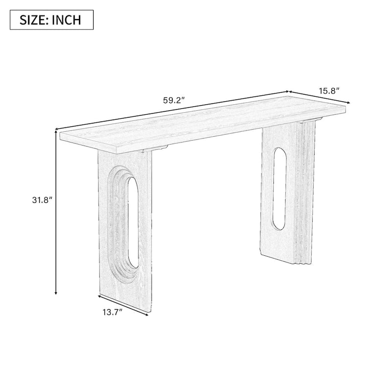 Console Table with Fluted U-Shaped Legs Wood Top Entryway Sofa Table