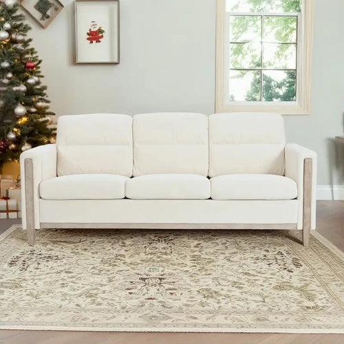 3-Seat Fabric Sofa High-Resilience Foam Cushions Solid Rubberwood Leg Frame