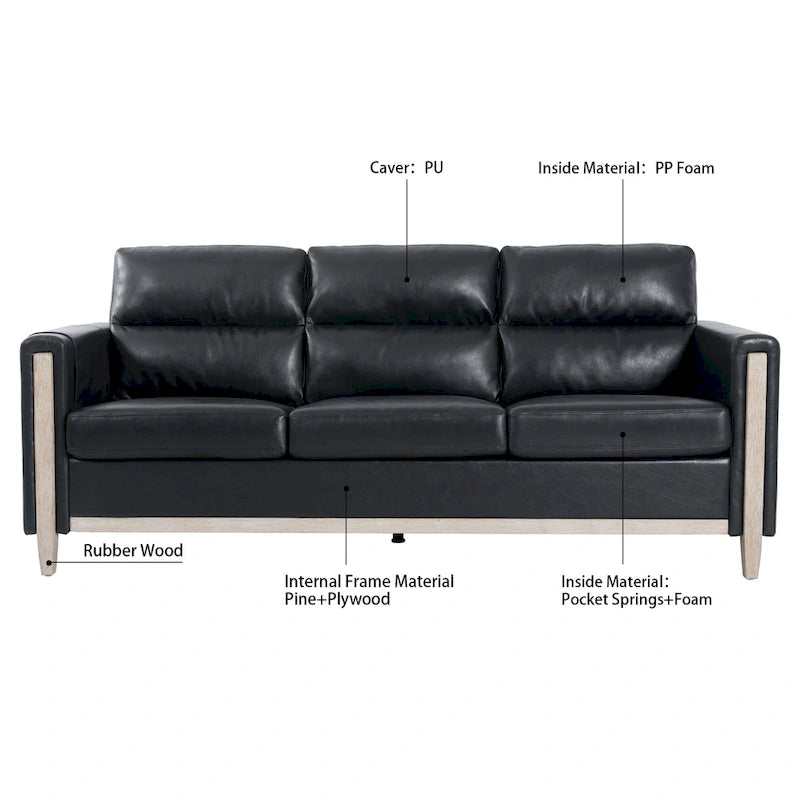 Larb Modern Solid Wood Three-Seater Sofa Couch by Christopher Knight Home