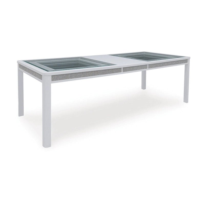 White Glam Rectangular Extension Dining Table with Rhinestone Glass Panels