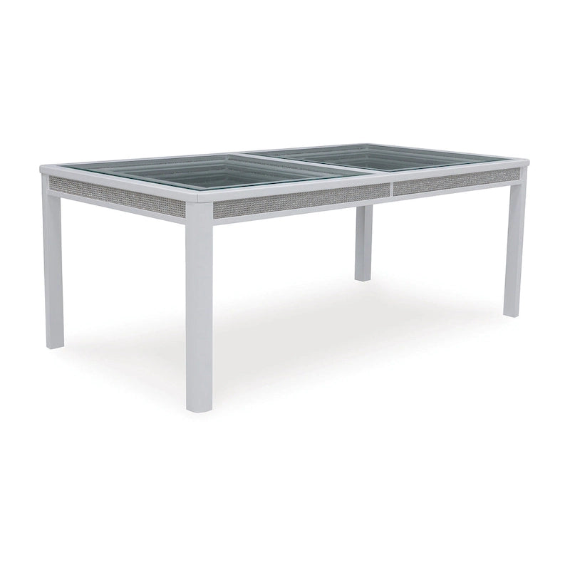 White Glam Rectangular Extension Dining Table with Rhinestone Glass Panels