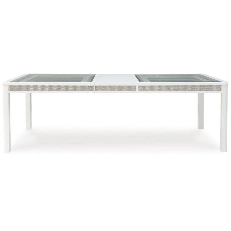 White Glam Rectangular Extension Dining Table with Rhinestone Glass Panels