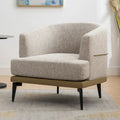 Two-Tone Linen and PU Leather Barrel Accent Chair with Metal Legs