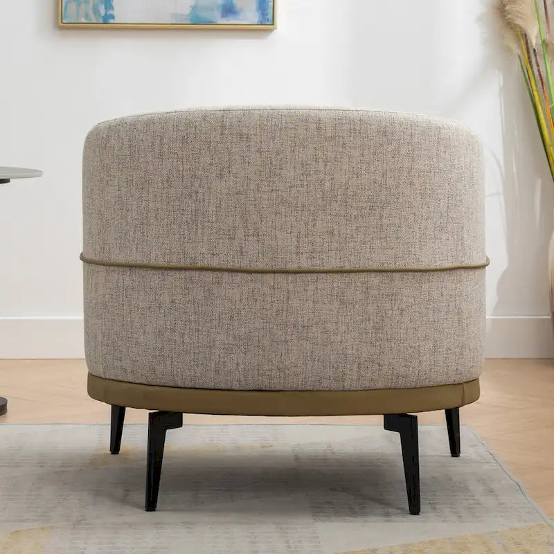 Two-Tone Linen and PU Leather Barrel Accent Chair with Metal Legs