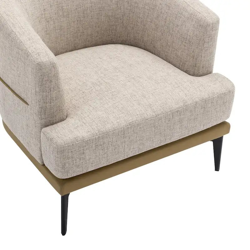 Two-Tone Linen and PU Leather Barrel Accent Chair with Metal Legs