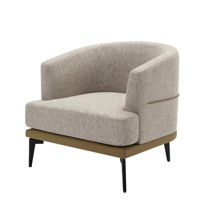 Two-Tone Linen and PU Leather Barrel Accent Chair with Metal Legs