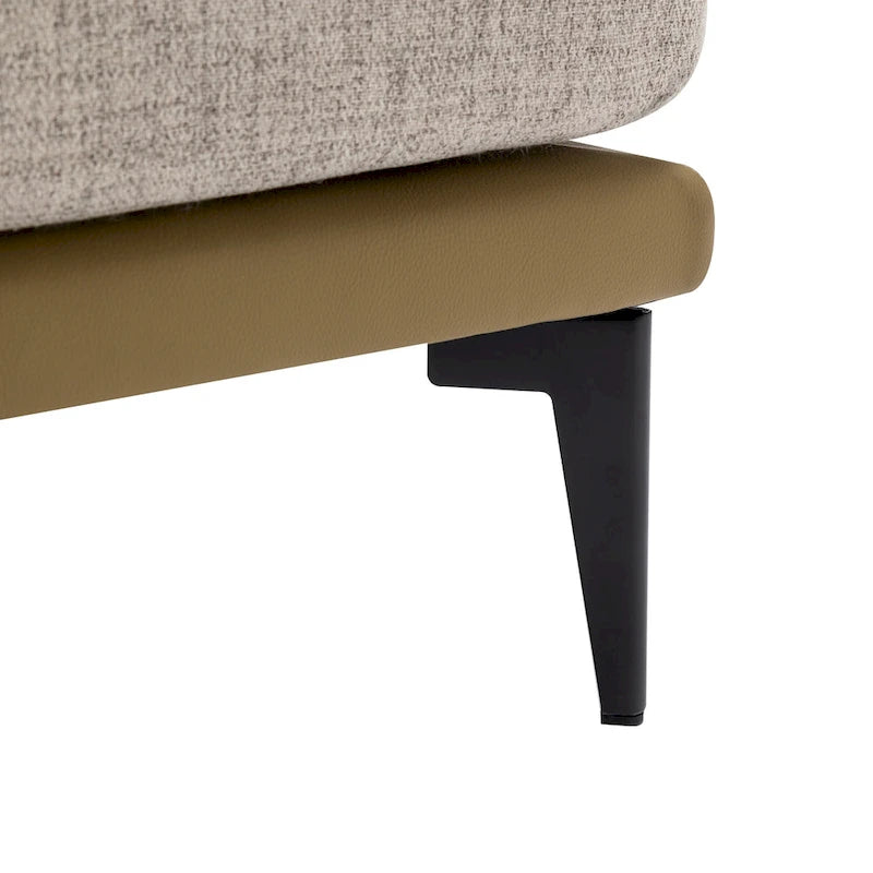 Two-Tone Linen and PU Leather Barrel Accent Chair with Metal Legs