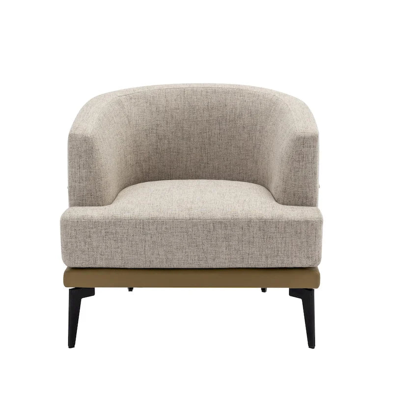 Two-Tone Linen and PU Leather Barrel Accent Chair with Metal Legs