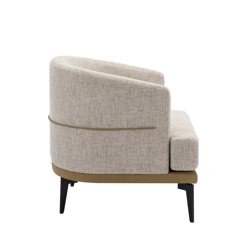 Two-Tone Linen and PU Leather Barrel Accent Chair with Metal Legs