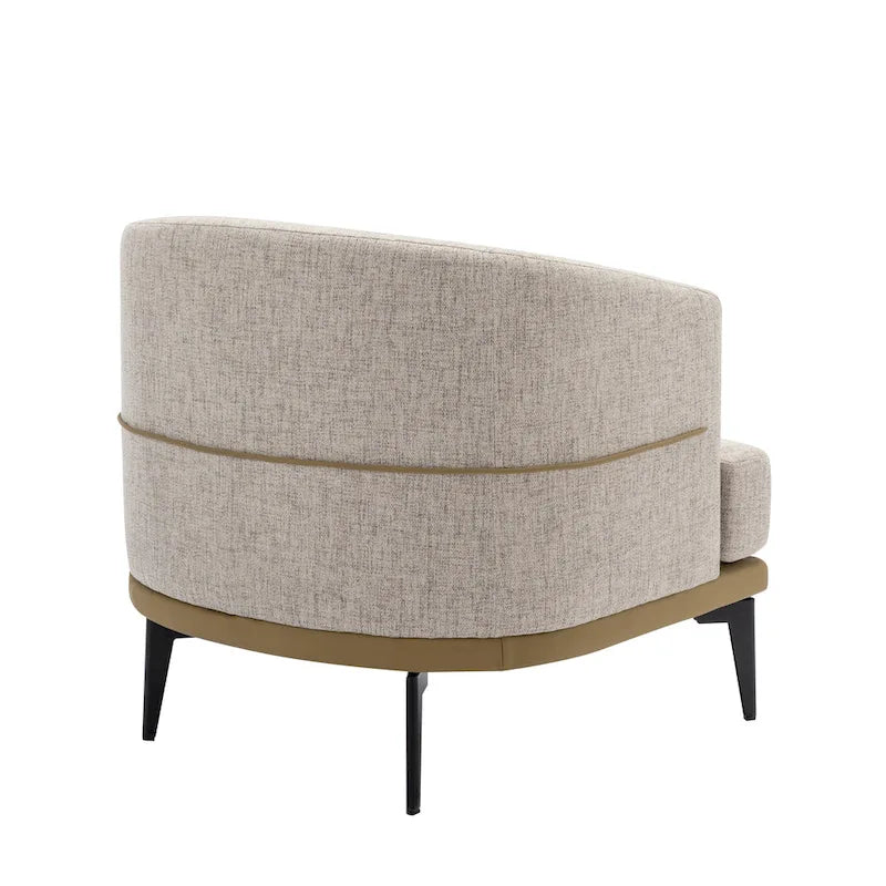 Two-Tone Linen and PU Leather Barrel Accent Chair with Metal Legs