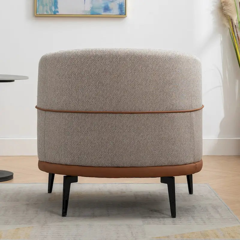 Two-Tone Linen and PU Leather Barrel Accent Chair with Metal Legs