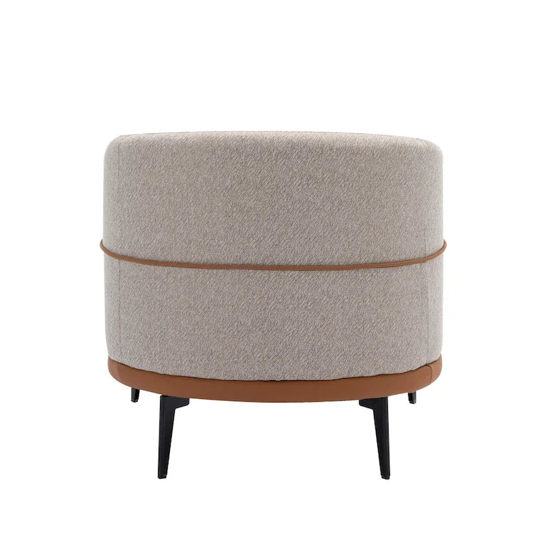 Two-Tone Linen and PU Leather Barrel Accent Chair with Metal Legs