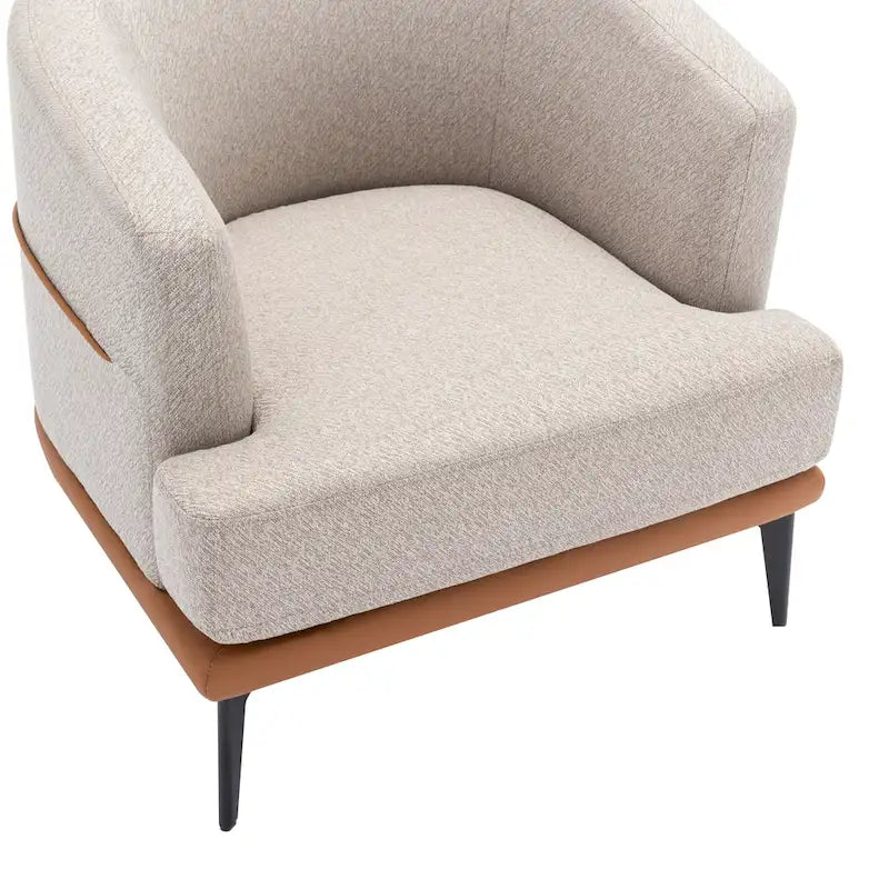 Two-Tone Linen and PU Leather Barrel Accent Chair with Metal Legs