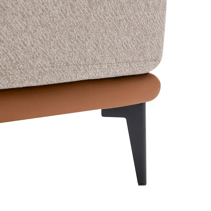 Two-Tone Linen and PU Leather Barrel Accent Chair with Metal Legs