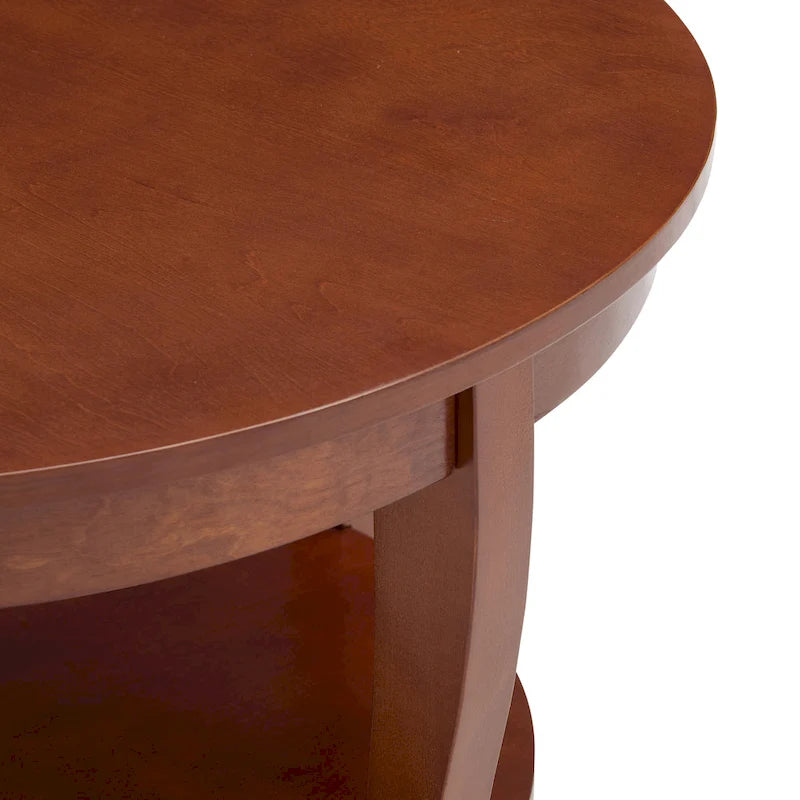 Round Wood Coffee Table with Lower Open Storage Shelf Cabriole Legs