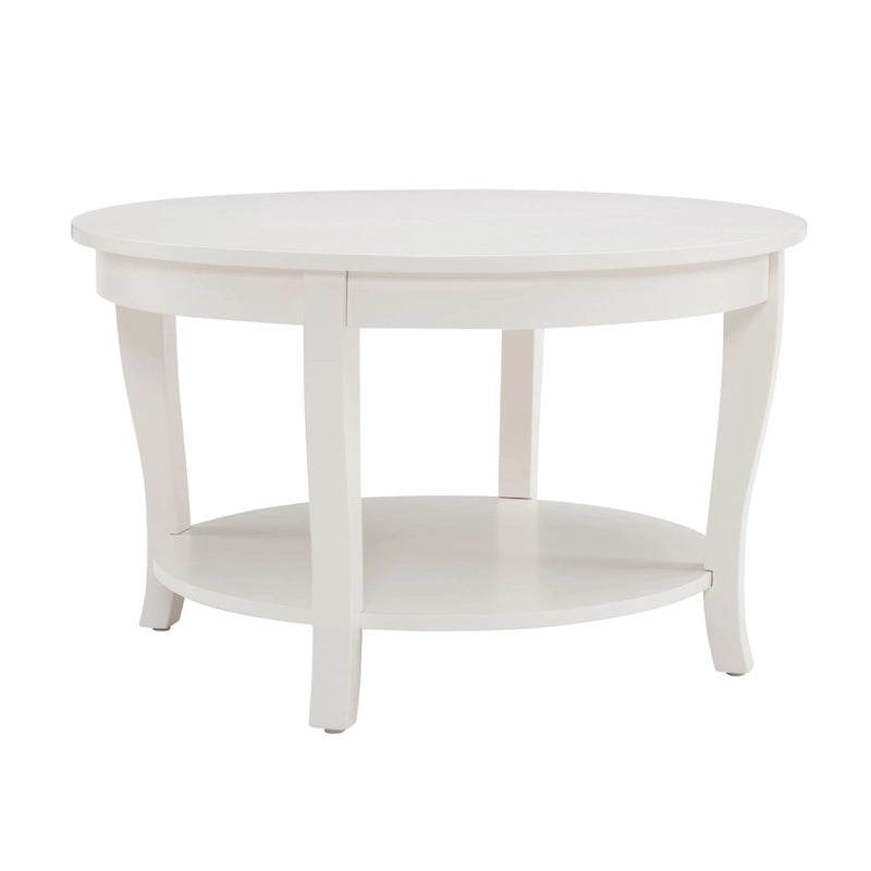 Round Wood Coffee Table with Lower Open Storage Shelf Cabriole Legs