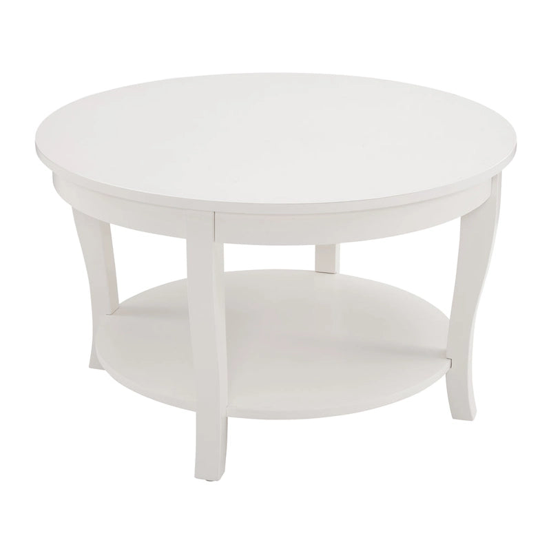 Round Wood Coffee Table with Lower Open Storage Shelf Cabriole Legs