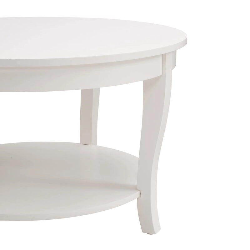 Round Wood Coffee Table with Lower Open Storage Shelf Cabriole Legs