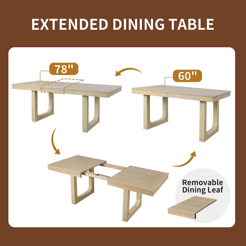 Extendable Farmhouse Dining Table with Removable Leaf Seats 4 to 8