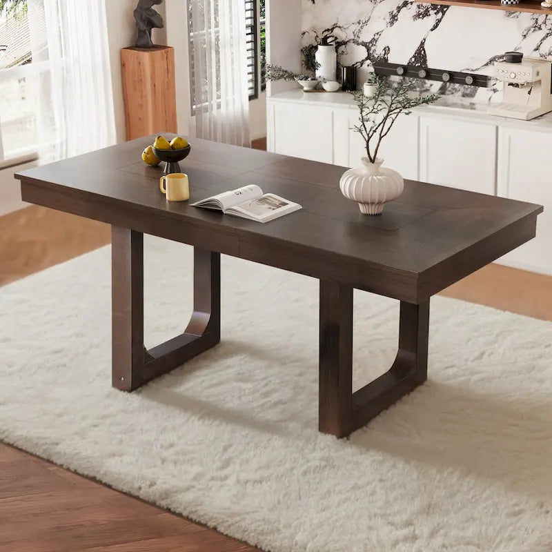 Extendable Farmhouse Dining Table with Removable Leaf Seats 4 to 8