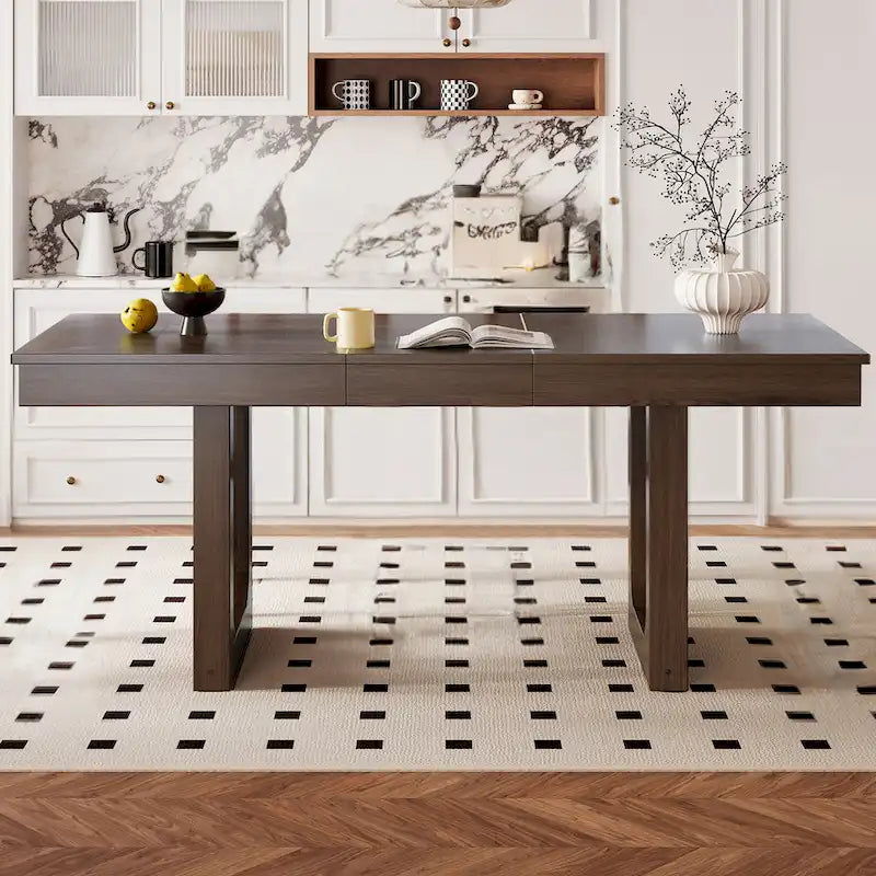 Extendable Farmhouse Dining Table with Removable Leaf Seats 4 to 8