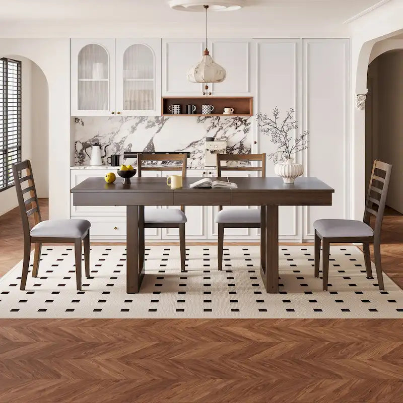Extendable Farmhouse Dining Table with Removable Leaf Seats 4 to 8