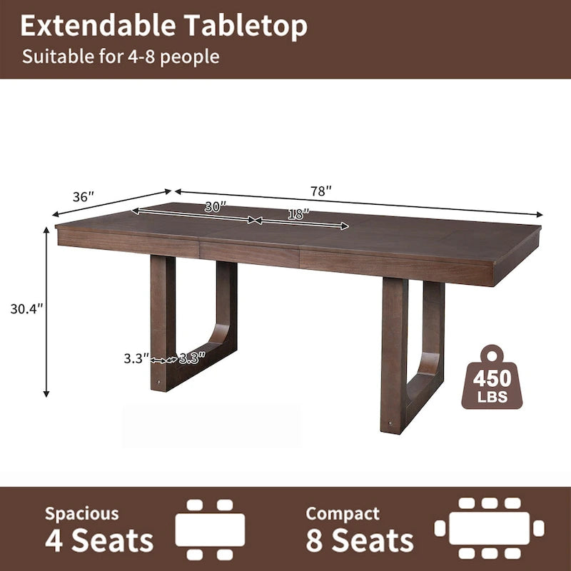Extendable Farmhouse Dining Table with Removable Leaf Seats 4 to 8