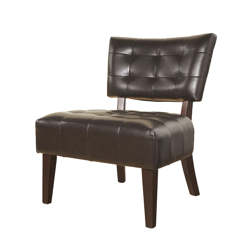 Tufted Faux Leather Accent Chair Armless Kiln-Dried Hardwood Frame Espresso Legs