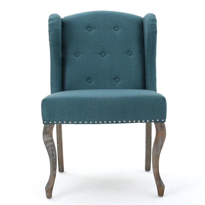 Teal Wingback Button Tufted Accent Chair with Nailhead Trim Cabriole Legs