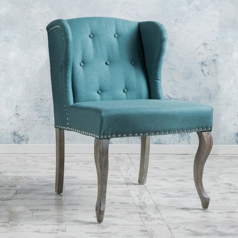 Teal Wingback Button Tufted Accent Chair with Nailhead Trim Cabriole Legs