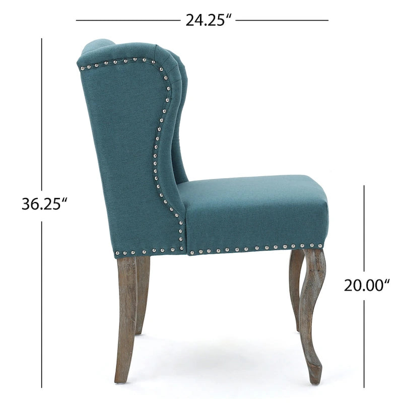 Teal Wingback Button Tufted Accent Chair with Nailhead Trim Cabriole Legs