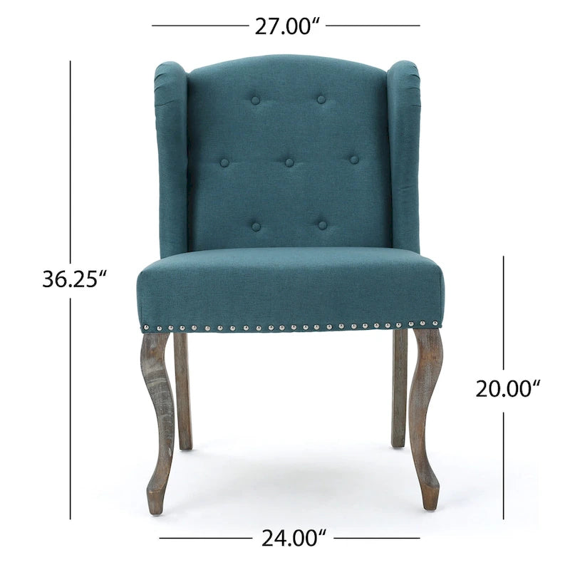 Teal Wingback Button Tufted Accent Chair with Nailhead Trim Cabriole Legs