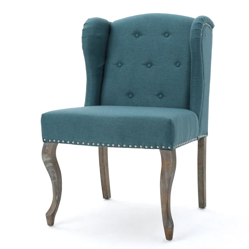 Teal Wingback Button Tufted Accent Chair with Nailhead Trim Cabriole Legs