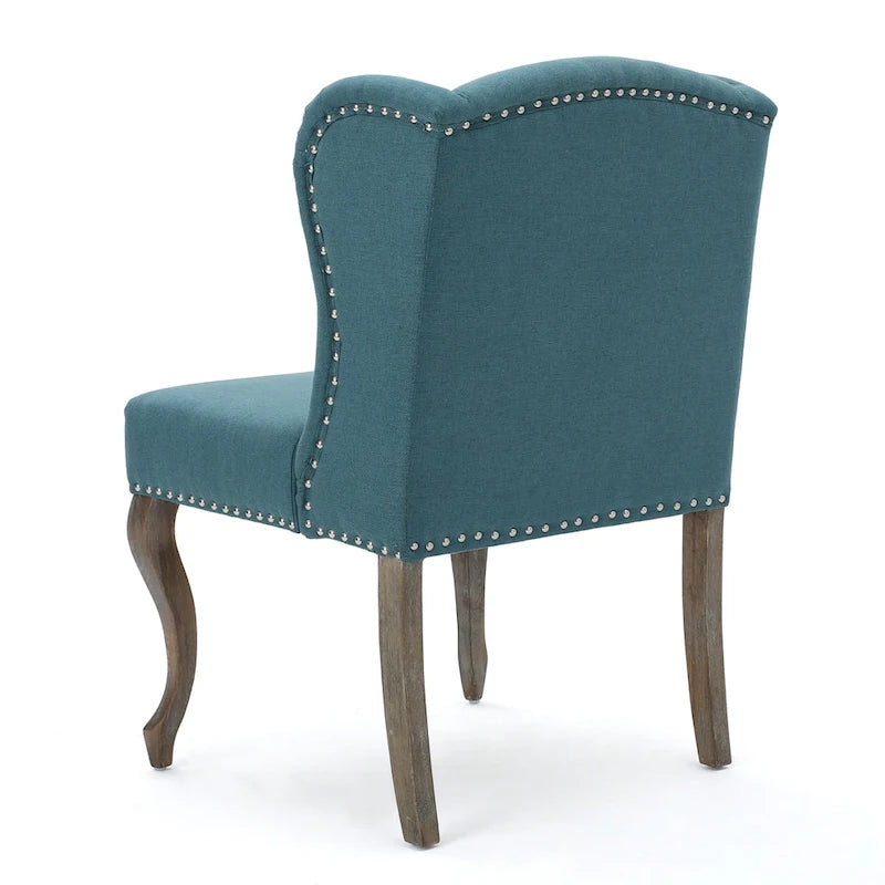 Teal Wingback Button Tufted Accent Chair with Nailhead Trim Cabriole Legs