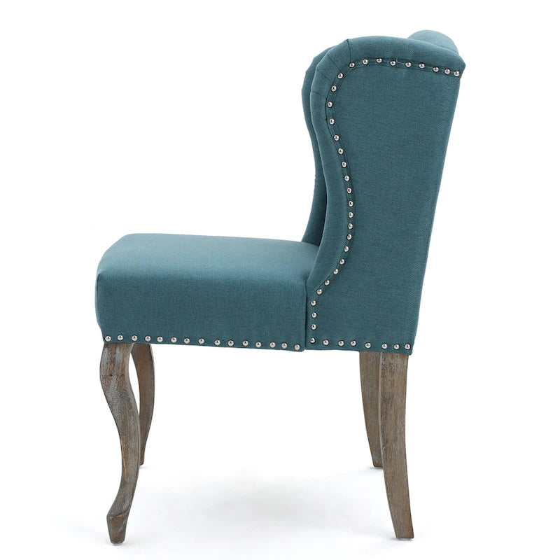 Teal Wingback Button Tufted Accent Chair with Nailhead Trim Cabriole Legs