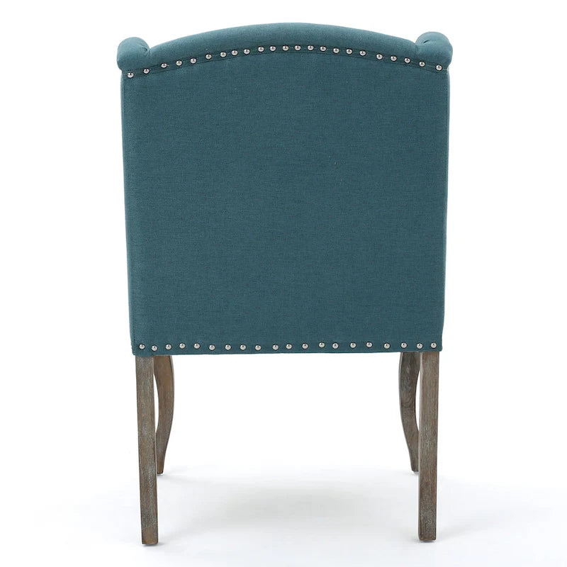 Teal Wingback Button Tufted Accent Chair with Nailhead Trim Cabriole Legs