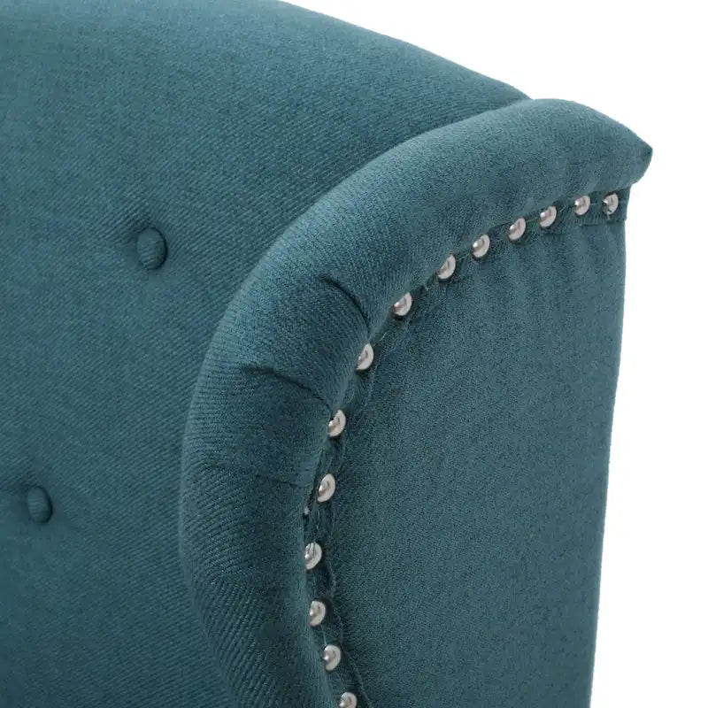 Teal Wingback Button Tufted Accent Chair with Nailhead Trim Cabriole Legs