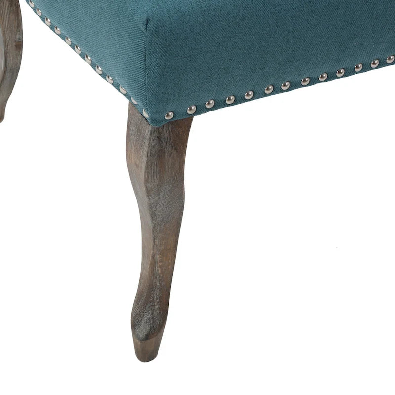 Teal Wingback Button Tufted Accent Chair with Nailhead Trim Cabriole Legs
