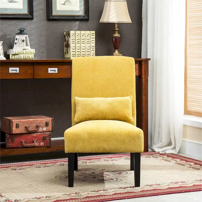Armless High Back Accent Chair Chenille Fabric with Matching Lumbar Pillow
