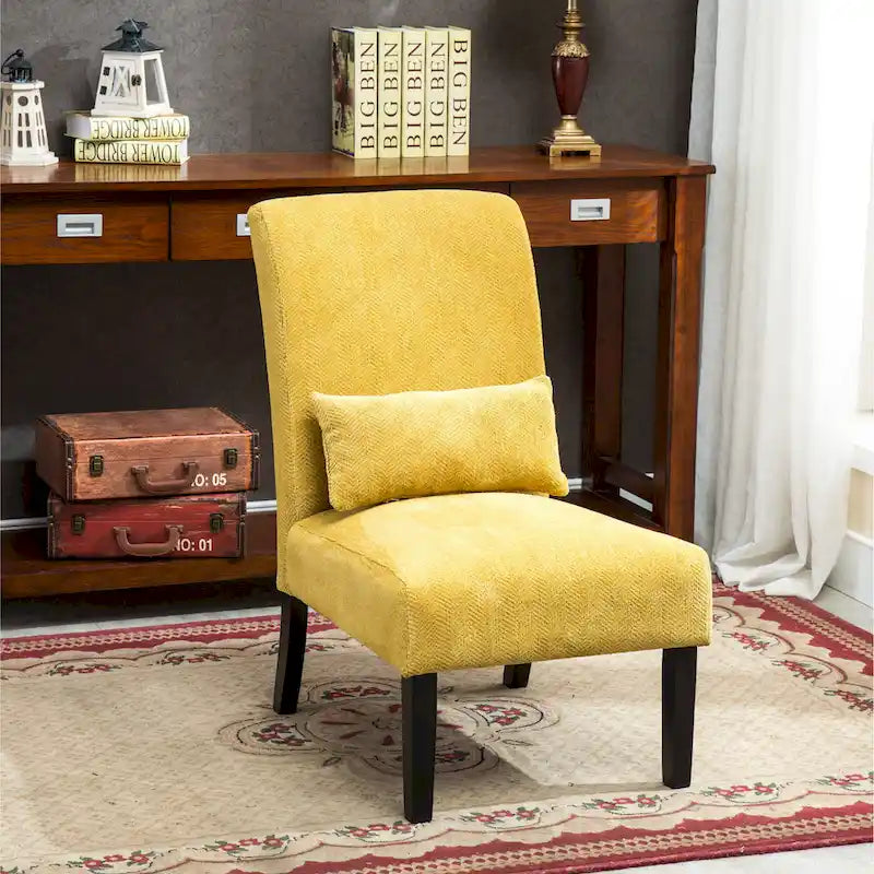 Armless High Back Accent Chair Chenille Fabric with Matching Lumbar Pillow