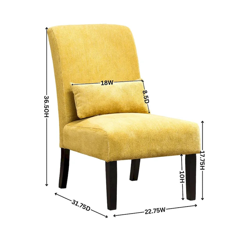 Armless High Back Accent Chair Chenille Fabric with Matching Lumbar Pillow
