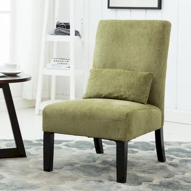 Armless High Back Accent Chair Chenille Fabric with Matching Lumbar Pillow