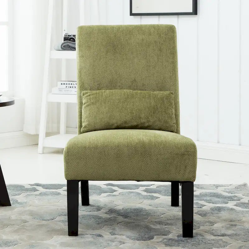 Armless High Back Accent Chair Chenille Fabric with Matching Lumbar Pillow
