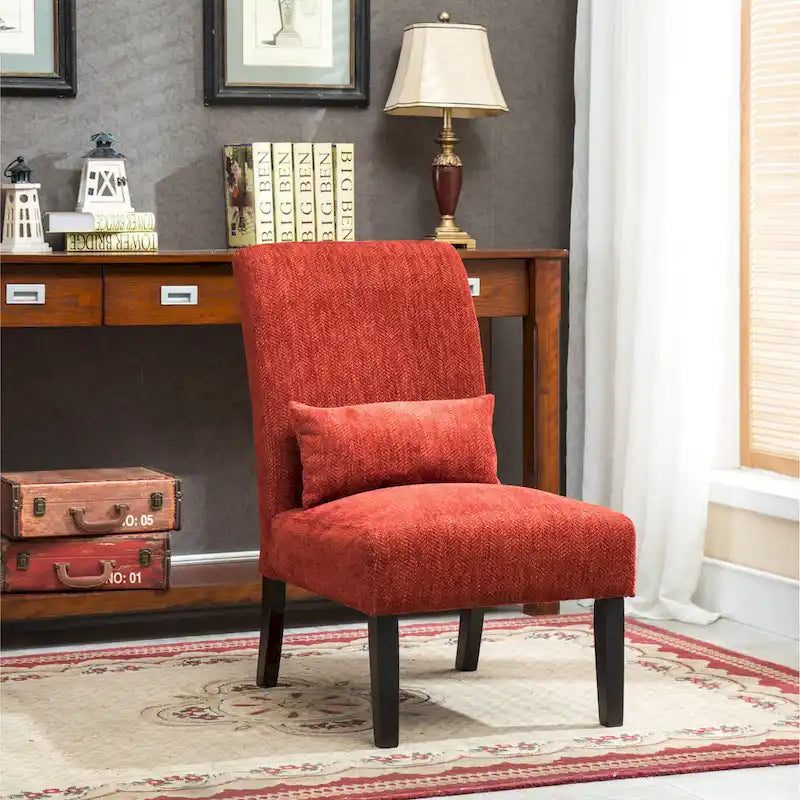 Armless High Back Accent Chair Chenille Fabric with Matching Lumbar Pillow