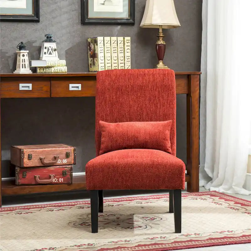Armless High Back Accent Chair Chenille Fabric with Matching Lumbar Pillow